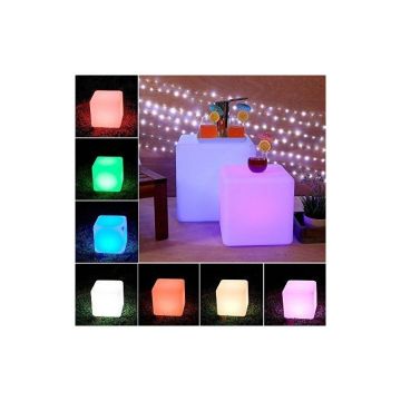 Cub taburet LED RGB, control telecomanda, IP65, 40x40 cm