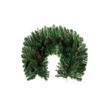Ghirlanda decorativa pentru brad de Craciun, fructe rosii si conuri, 100x25 cm, verde
