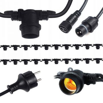 Ghirlanda luminoasa LED, pentru 40 de becuri, soclu E27, IP44, lungime cablu 20 m