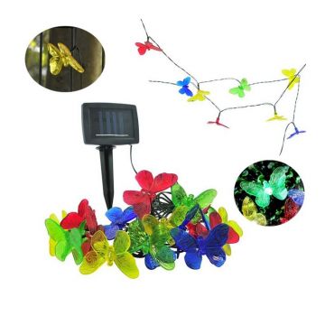 Ghirlanda solara decorativa, 20 fluturi iluminati LED, lungime 4 m, IP44, 2 moduri iluminare