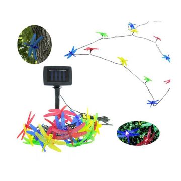Ghirlanda solara decorativa, 20 libelule colorate, 2 moduri iluminare, exterior, lungime 4m