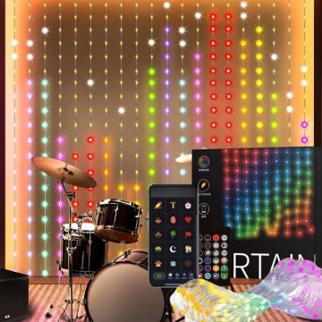 Instalatie smart, perdea 3x3 m, LED-uri RGB, telecomanda, iluminare personalizata, sincronizare muzicala, USB