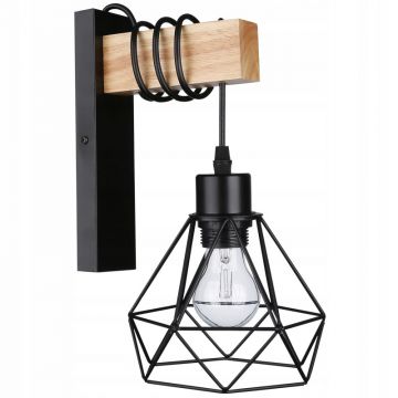 Lampa de perete Otto, LED E27 50W, stil industrial, otel si lemn, 200x130x220 mm