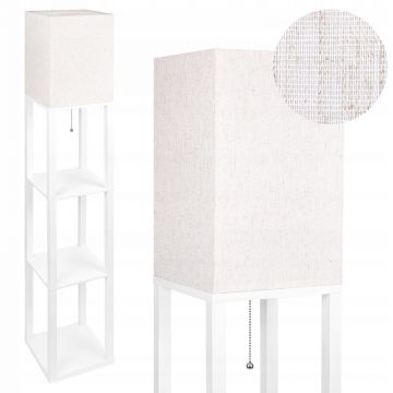 Lampa de podea, 3 rafturi lemn, 1xLED E27 60W, abajur stofa, 1580x260x260 mm