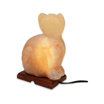 Lampa de sare Pisica, suport lemn, E14, 15W