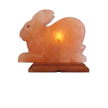 Lampa din cristale de sare Iepuras, suport de lemn, alimentare retea