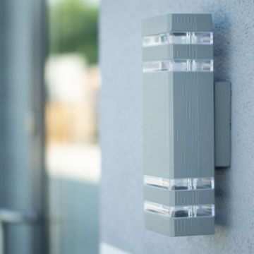 Lampa dubla de perete, iluminare sus jos, 2 LED-uri GU10, aluminiu, argintiu