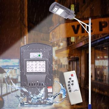 Lampa iluminat stradal LED 20W, incarcare solara, senzor miscare 120 grade, telecomanda, timer, 1000lm, IP65