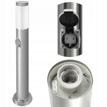 Lampa LED tip stalp, 40W, priza incorporata 230V, IP44, 65 cm, argintie