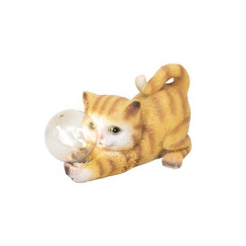 Lampa solara de gradina, pisica cu bec, 26 x 12.5 x 15.5 cm, 300 mAh, maro