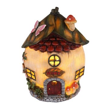 Lampa solara decorativa forma casuta, LED alb cald, design vesel, 17.5 cm, IP44