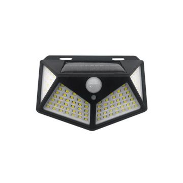 Lampa solara LED de perete, autonomie 6-8h, hibrid, IP44, 6500K, 300lm, 10W, negru
