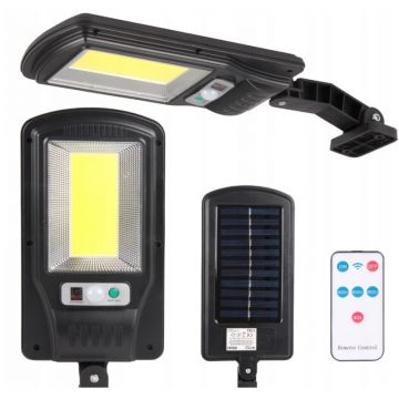 Lampa solara LED stradala, telecomanda IR, IP44, 6500K, 300lm, 10W, 100 surse lumina