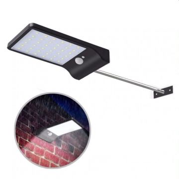 Lampa solara slim, 36 LED-uri SMD 5W, senzor de miscare IR, 3 moduri, 2000mAh, 300lm, alb rece