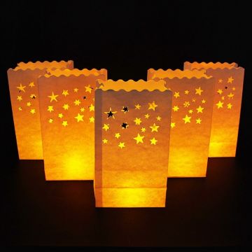 Lampioane decorative model stelute albe, 25 cm, set 5 bucati