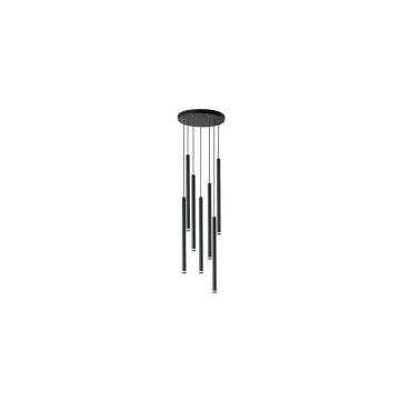 Lustra cu 7 pendule, design tubular, baza 30 x 2.5 cm, IP20, acrilic, negru mat