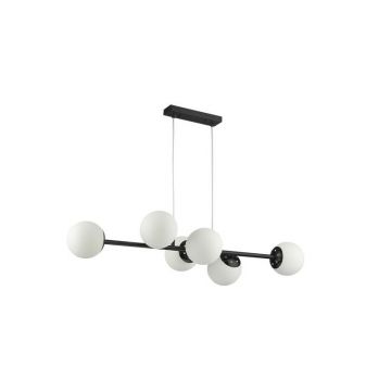 Lustra suspendata Bali, 6 x E27, putere 35W, protectie IP20, metal si sticla,100-240V, alb/negru
