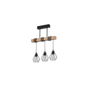 Lustra suspendata in stil vintage, 3 becuri LED, 35W, 25x5x5 cm, E27, lemn si otel