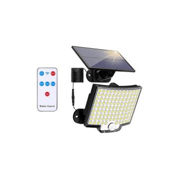Proiector solar LED, control telecomanda, lumina 6500K, 500lm, 10W, 108 surse, negru