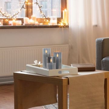 Set 3 lumanari LED, alb cald intermitent, efect flacara, aranjament decorativ, sticla