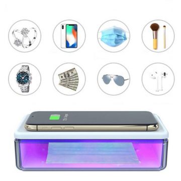 Sterilizator UVC bactericid 15W, de uz universal pentru obiecte mici, tip cutie cu incarcator wireless smartphone, 18.2x10x4 cm