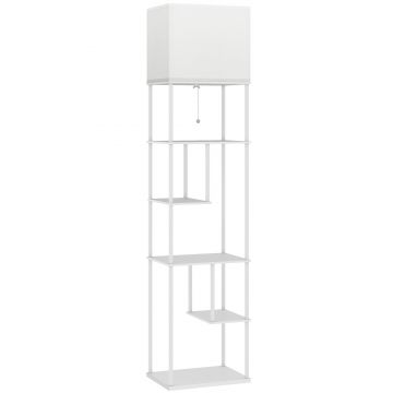 HOMCOM Lampă de podea cu rafturi Temperatură culori reglabilă 3000K-6500K Telecomandă Bec E27 Alb | Aosom Romania