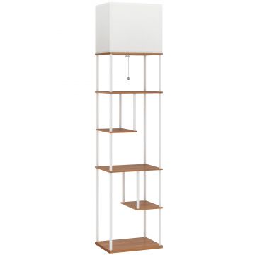 HOMCOM Lampă de podea cu rafturi Temperaturi de culoare reglabile 3000K-6500K Telecomandă Bec E27 Lemn natural | Aosom Romania