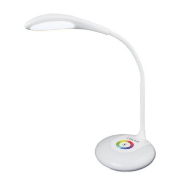 Lampa de birou RGB Esperanza Eternity, USB, 2 comutatoare tactile, brat flexibil, 256 culori, 5500K, 3W, 5V/0,5A, alb