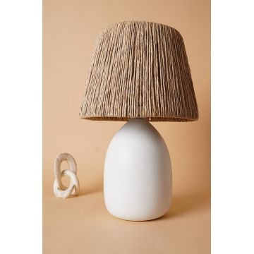 Lampa de masa, Opviq, 687HMY2297, Alb / Stejar