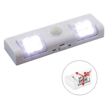 Lampa LED cu senzor miscare, 6 leduri, 16 x 5 x 2,5cm, alb