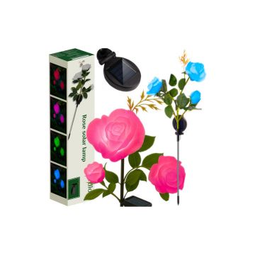 Lampa solara gradina, 3 trandafiri, inaltime 80 cm, 3 LED-uri multicolore, senzor crepuscular
