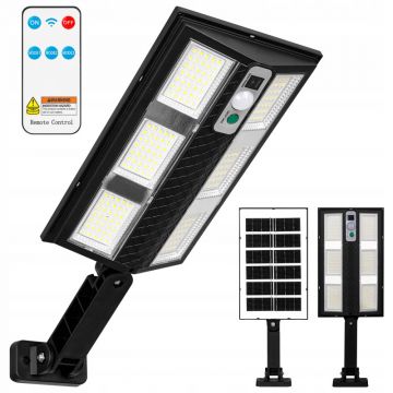 Lampa solara stradala, 210 LED-uri, senzor miscare, telecomanda, 6500K, 12W, 500lm, raza detectie 3-5 m