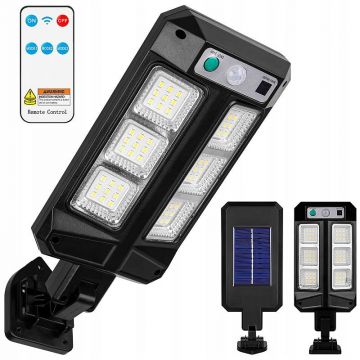 Lampa stradala solara, senzor PIR, control telecomanda, 54 LED-uri, 6500K, 300lm, 5,5V 200mA, IP44