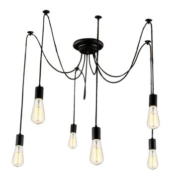 Plafoniera suspendata, 6 LED-uri cu soclu E27, 50Hz, 230V, negru