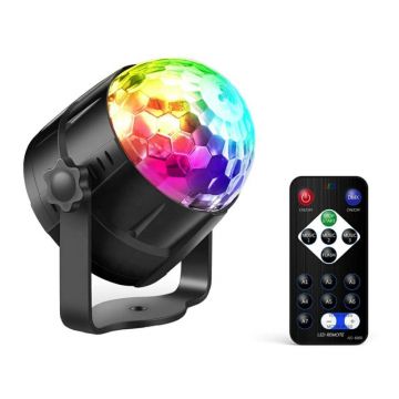 Proiector LED RGB, 6 leduri, 7 moduri iluminare, 2 difuzoare stereo, 50Hz, 18W, 230V, 18 x 16cm, negru