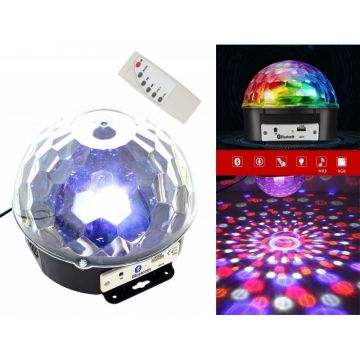 Proiector LED RGB, 6 leduri, intrare USB, MP3, 2 difuzoare stereo, 50Hz, 18W, 230V, 18 x 16cm, negru