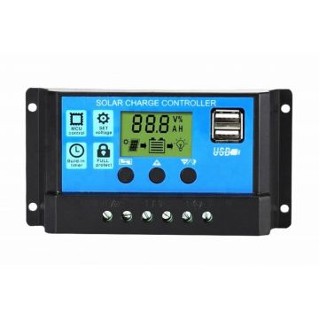 Regulator incarcare panouri solare, diplay LCD, 30A, 12V / 24V, 13,3 x 7 x 3,5cm, negru