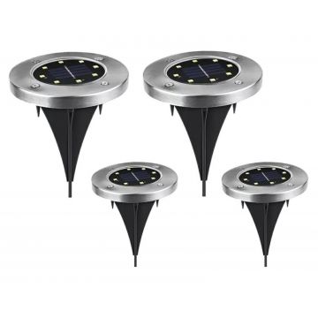 Set 4 lampi solare LED exterior, 8 LED-uri, rezistenta interperii, IP67, 4000K, 13 x 11,5cm, negru/argintiu